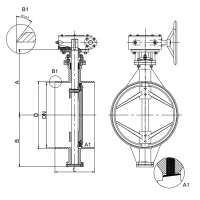 Затвор поворотный дисковый трехэксцентриковый TAFLINE, серии TL63, DN200 PN16, под приварку, с редуктором, корпус, диск - сталь