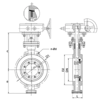 Затвор дисковый поворотный трехэксцентриковый серии TL73R, TAFLINE, DN100 PN16, корпус, диск - сталь, межфланцевый с редуктором